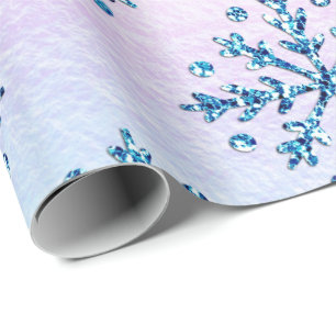 Papier Cadeau Vacances LG Ice Blu Snowflakes Iridescente Faux Fa