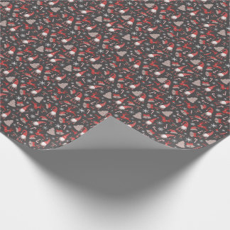 Papier Cadeau Vacances moderne rouge et gris Motif Gnome Envelop
