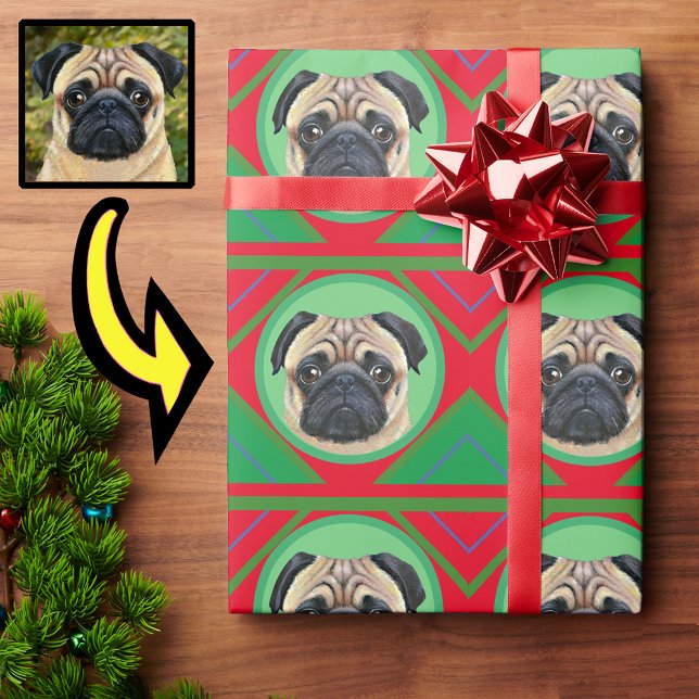 Papier Cadeau Vacances Noël Vert et Rouge avec votre photo (Créateur téléchargé)