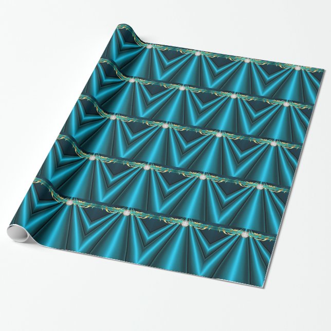 Papier Cadeau Vacances ornées de bijoux de Teal d'art déco (Déroulé)