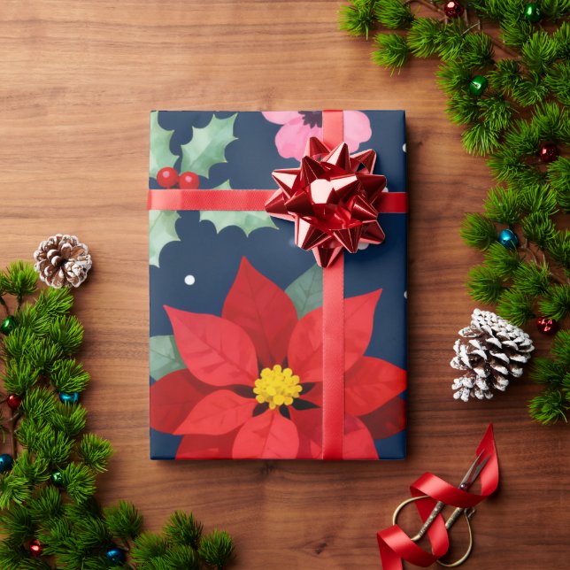 Papier Cadeau Vacances Poinsettia Rouge (Cadeau de vacances)