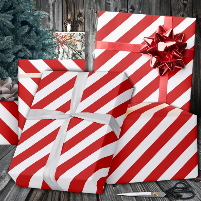 Papier Cadeau Vacances Red Wide Stripe (Red Wide Stripe Holiday Wrapping Paperin 6 and 15 foot 30 Inch Width Rolls.)