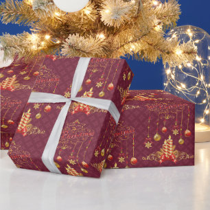 Papier Cadeau Vacances Rouge, Blanc & Or