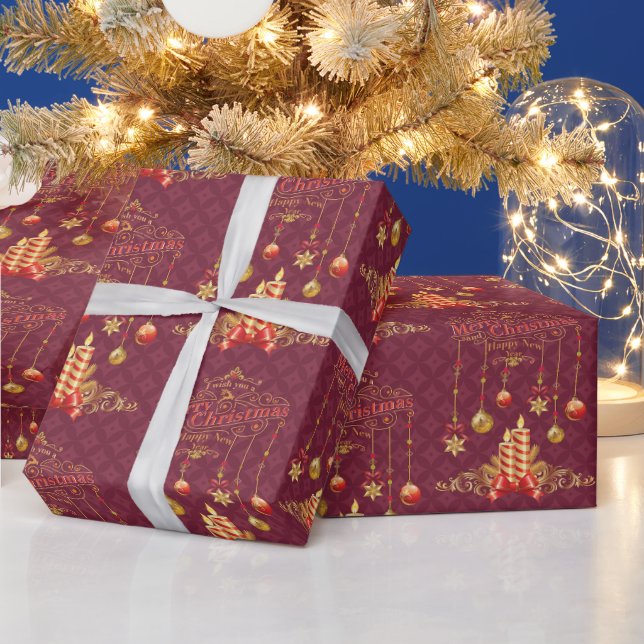 Papier Cadeau Vacances Rouge, Blanc & Or (Vacances)