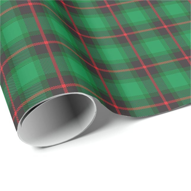 Papier Cadeau Vacances Tartan Vert Plaid Élégantes Traditionnell (Coin rond)