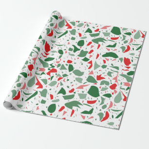 Papier Cadeau Vacances Terrazzo Rouge Vert Noël