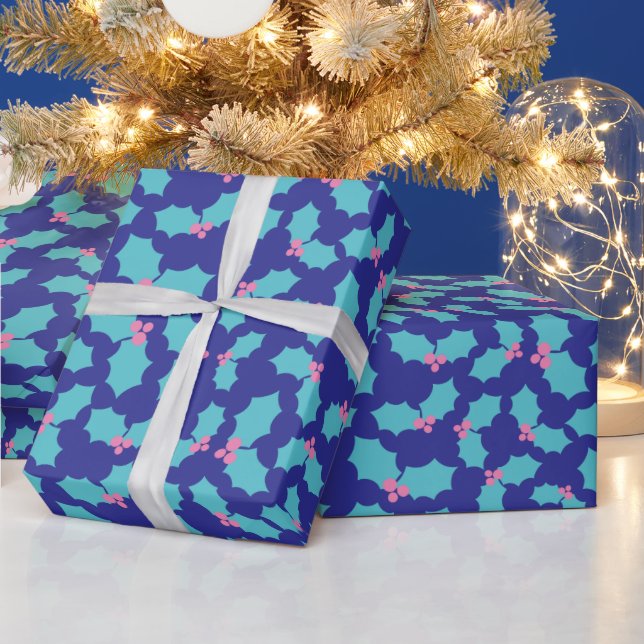 Papier Cadeau Vacances Turquoise & Mistletoe Rose bleu foncé Cad (Vacances)