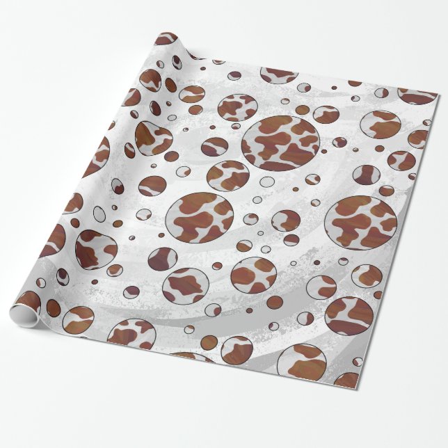 Papier Cadeau Vache à pois Marron et blanc imprimé (Déroulé)