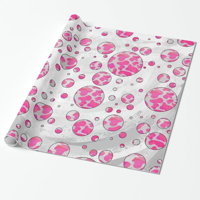 Papier Cadeau Vache à pois Rose et Blanche (Déroulé)