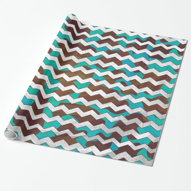 Papier Cadeau Vache Chevron Brown et Turquoise (Déroulé)