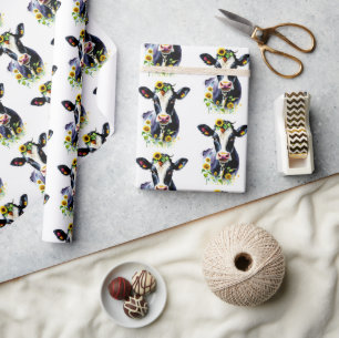 Papier Cadeau Vache dans les tournesols Motif occidental