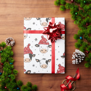 Papier Cadeau Vache de Noël Père Noël Cute Rouge Noir et Blanc