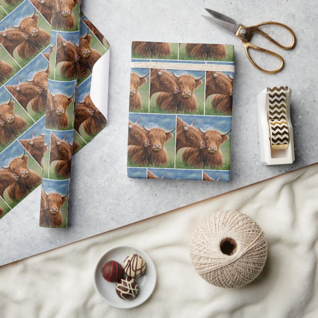 Papier Cadeau Vache des Highlands embrassant une vache (Artisanat)