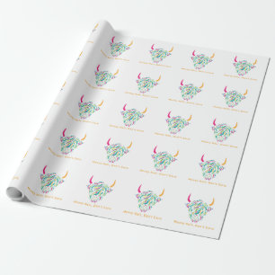 Papier Cadeau Vache Highland Cheveux Décoiffés Je M'en Fiche Col
