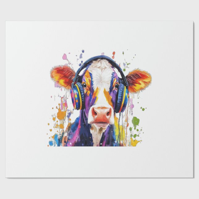 Papier Cadeau Vache Highland Colorée (Plat)