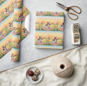 Papier Cadeau Vache jouant du banjo sur une couverture