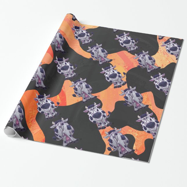 Papier Cadeau Vache Noir et Orange Wild Me (Déroulé)