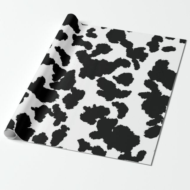Papier Cadeau Vache Noire Et Blanche Cacher Motif De Fourrure (Déroulé)