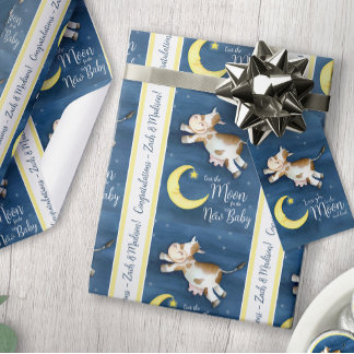 Papier Cadeau Vache qui saute par-dessus la lune nouveau bébé pe