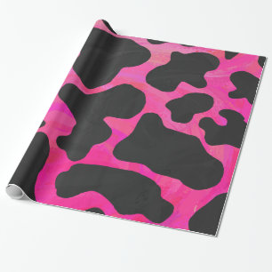 Papier Cadeau Vache rose chaud et noir
