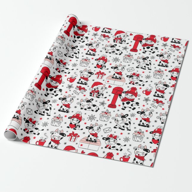Papier Cadeau Vache Sainte C'est Noël (Déroulé)