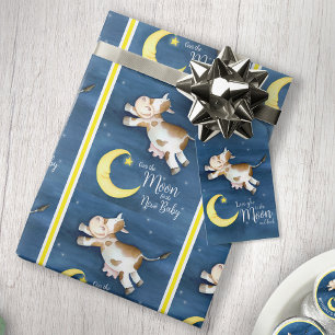 Papier Cadeau Vache sautant nouveau bébé au-dessus de la lune