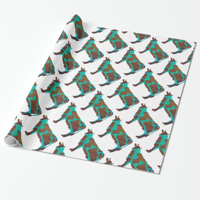 Papier Cadeau Vache Silhouette Brown et Turquoise (Déroulé)