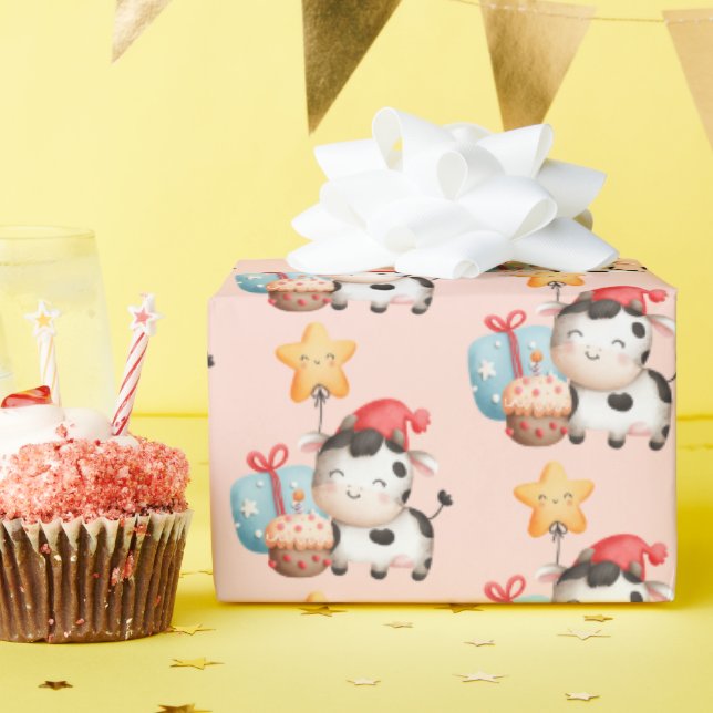 Papier Cadeau Vache souriante mignonne adorable Anniversaire (Fête d'anniversaire)
