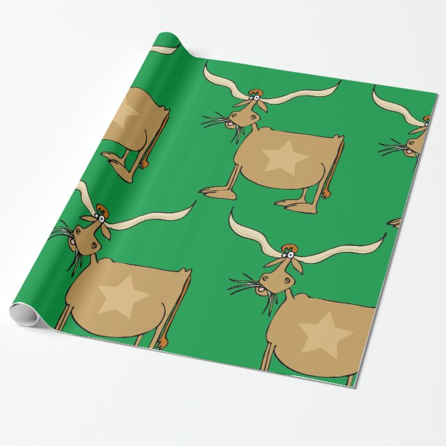 Papier Cadeau Vache Texas Longhorn avec étoile (Déroulé)