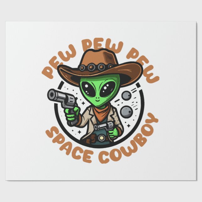Papier Cadeau Vacher spatial drôle d'alien (Plat)