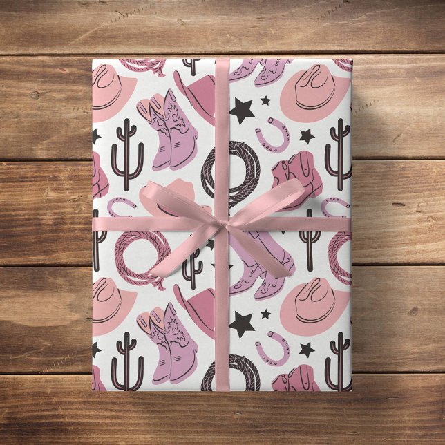 Papier Cadeau Vachère Rose Mignonne Fille de Rodéo Occidental Fe (Créateur téléchargé)