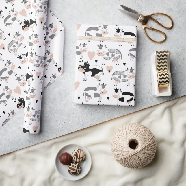 Papier Cadeau Vaches caricaturales mignonnes (Artisanat)
