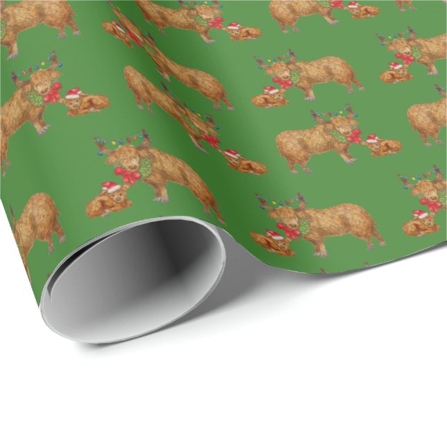 Papier Cadeau Vaches des Highlands de vacances (Coin rond)