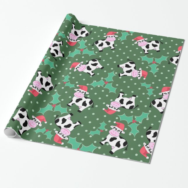 Papier Cadeau Vaches et houx à Noël (Déroulé)