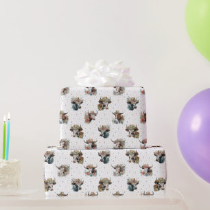 Papier Cadeau Vaches florales mignonnes amusantes portant des ch