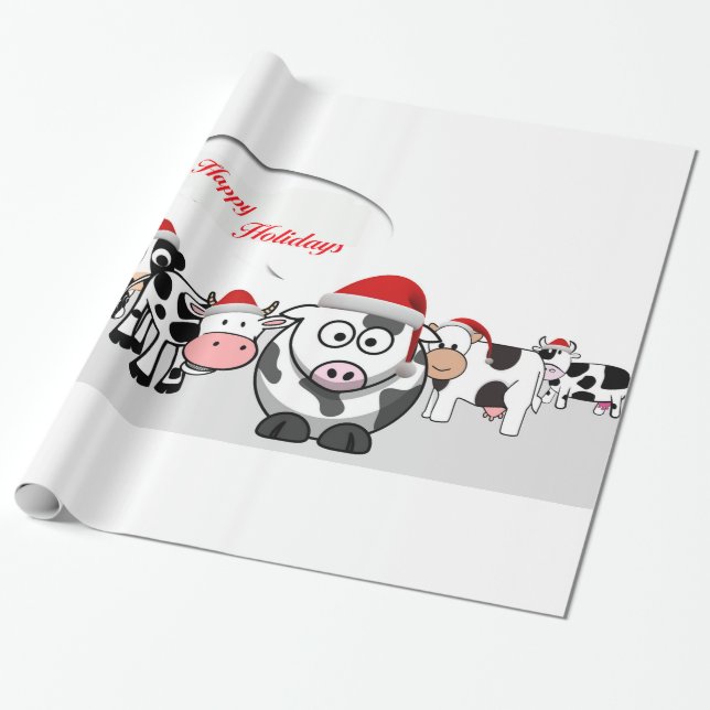 Papier Cadeau Vaches mignonnes à Noël bonnes fêtes (Déroulé)