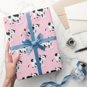 Papier Cadeau Vaches mignonnes sur rose