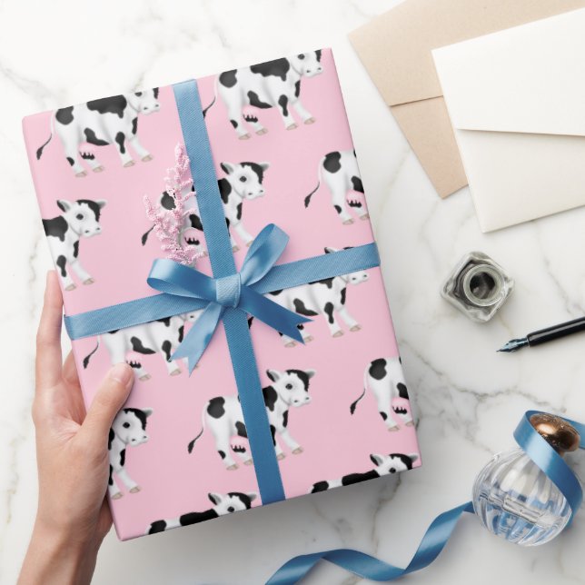 Papier Cadeau Vaches mignonnes sur rose (Cadeaux)