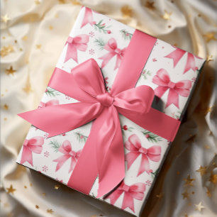 Papier Cadeau Vaches roses mignonnes et verdure hivernale Aquare