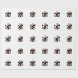 Papier Cadeau Vachette Cowgirl Rose avec Pivoines Vintage Vector