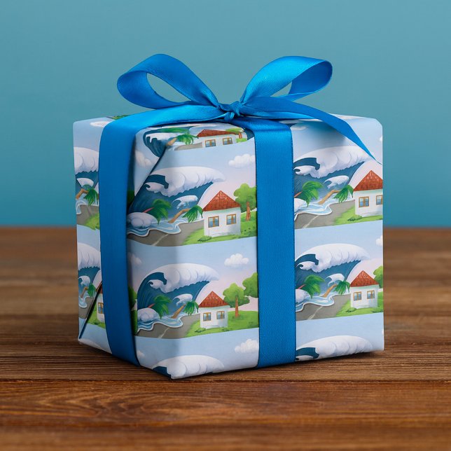 Papier Cadeau Vague de tsunami frappant la route côtière tempête (Créateur téléchargé)