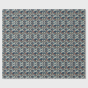 Papier Cadeau Vague japonaise et motif floral de fleurs de ceris