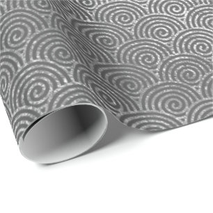 Papier Cadeau Vagues Art Déco Argent Gris Cercles Spiral Gris In