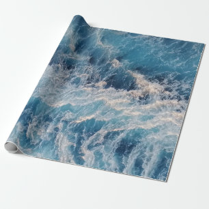 Papier Cadeau Vagues bleu océan