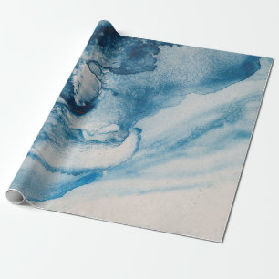 Papier Cadeau Vagues bleues Abstraites ou nuages sur la crème