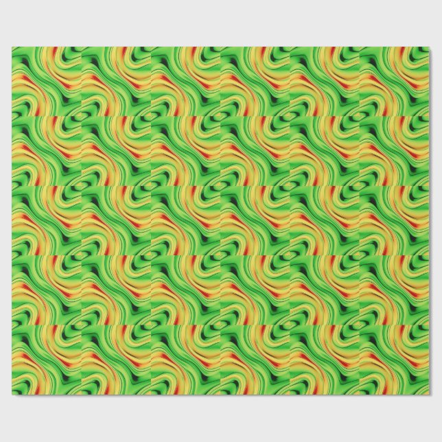 Papier Cadeau vagues chromées vertes et dorées (Plat)