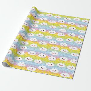 Papier Cadeau Vagues colorées Emoji Kawaii Clouds Motif