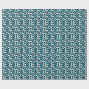 Papier Cadeau Vagues de l'océan bleu motif japonais d'été tropic