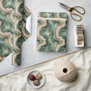 Papier Cadeau Vagues de marbre vert serein