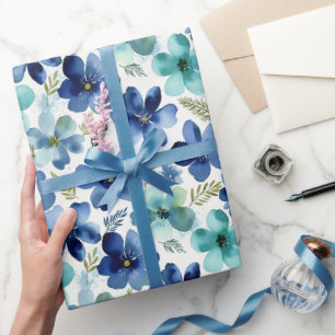 Papier Cadeau Vagues de tulipes bleues océaniques